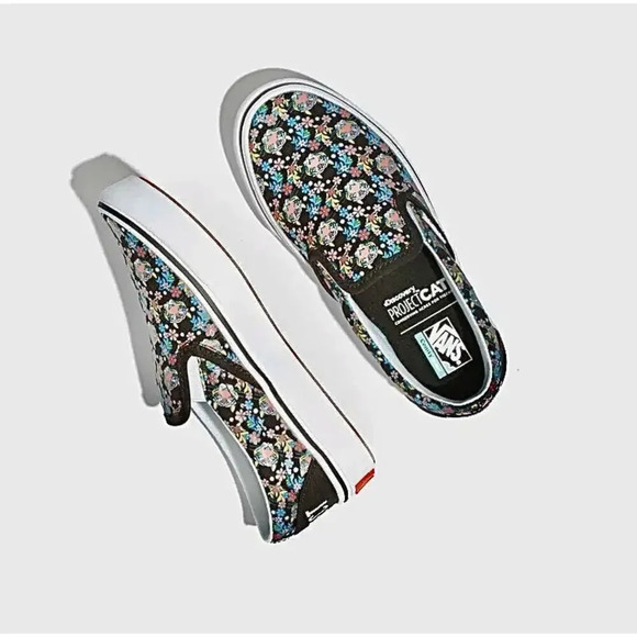 Vans x Discovery (Project CAT) Floral Canvas Slip-On Skate Shoe - Juniors Size 4 - Picture 1 of 13